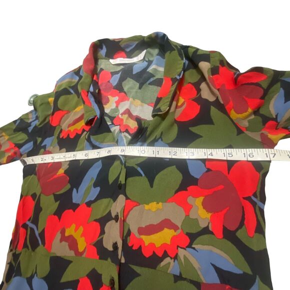 Zara Trafaluc Collection Floral Red Black Green Shirt Dress Button Down Small - Picture 12 of 14